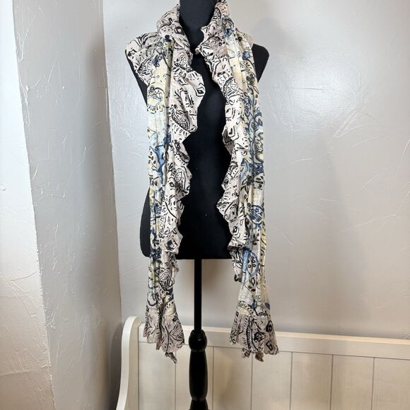 Chico’s Ruffle Floral Scarf Long Beachy Boho *FLAW* - Picture 9 of 13